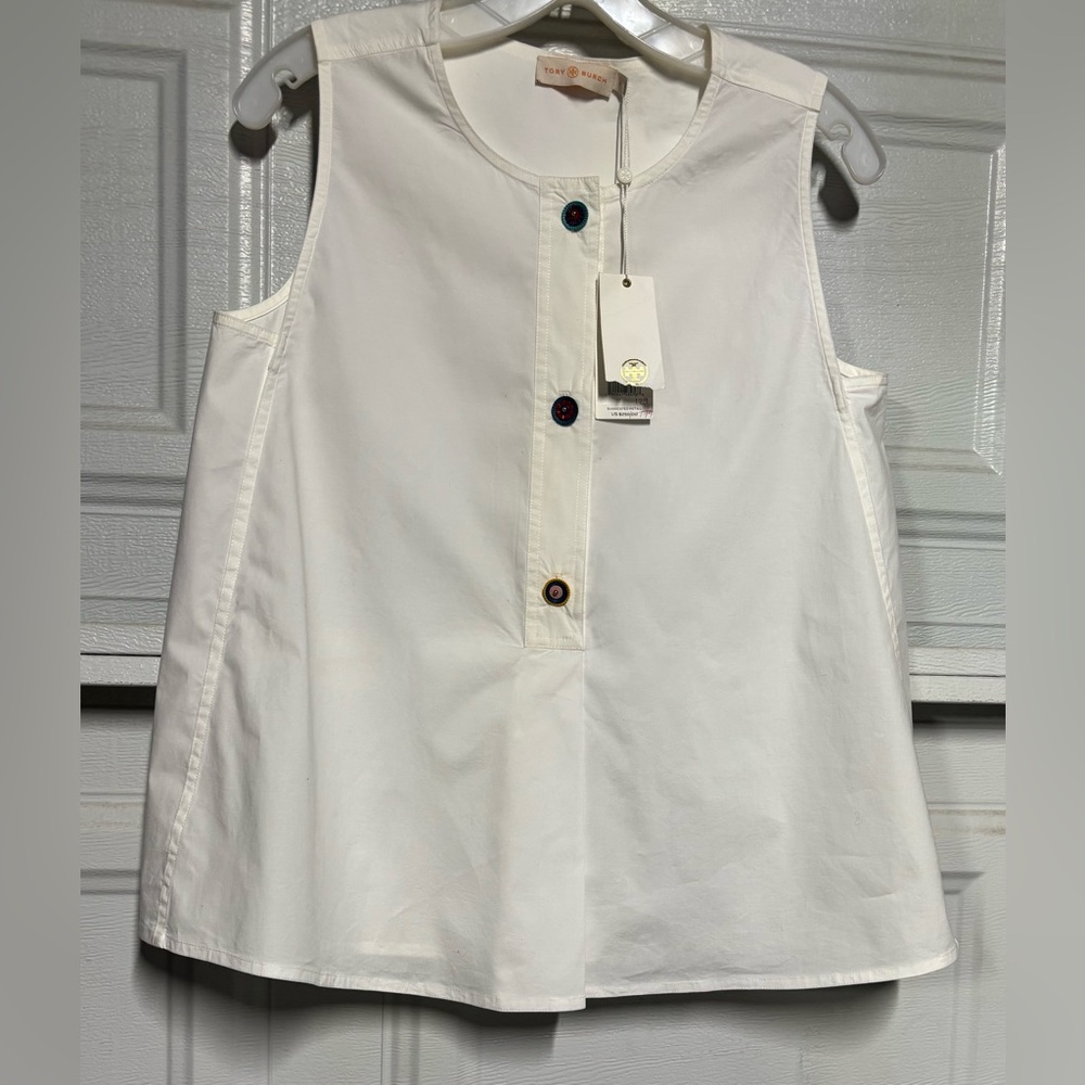 Tory Burch White Tank Top with Multicolor Accents